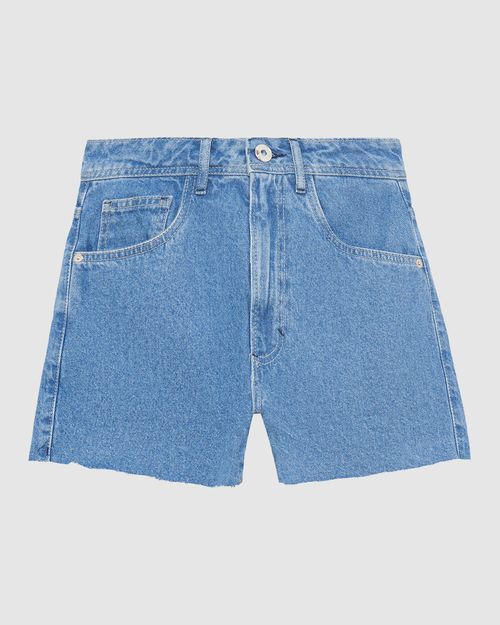 Shorts Feminino Linha A Cintura Alta Em Jeans 100% Algodão