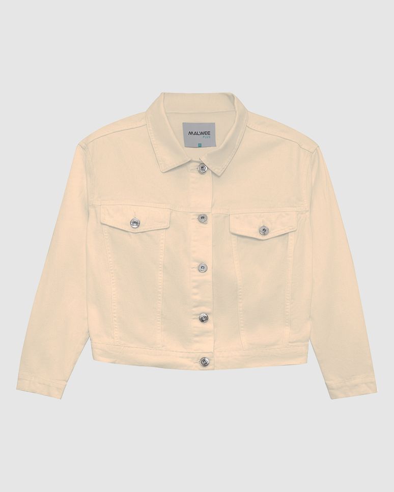 Jaqueta Cropped Feminina Plus Size Em Sarja