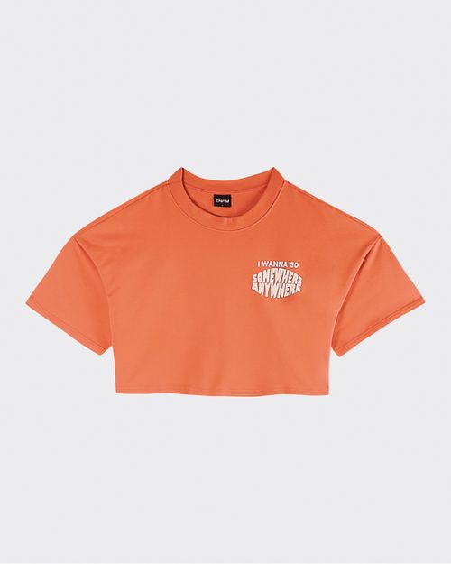 T-Shirt Cropped Feminina Estampa Lettering Em Moletinho - ENFIM