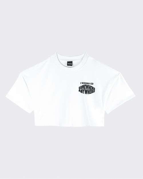 T-Shirt Cropped Feminina Estampa Lettering Em Moletinho - ENFIM