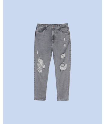 Calça Mom Jeans Feminina Com Puídos Em 100% Algodão - ENFIM