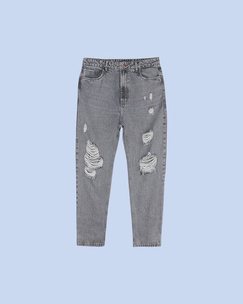 Calça Mom Jeans Feminina Com Puídos Em 100% Algodão - ENFIM