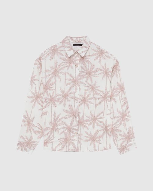 Camisa Feminina Estampa Coqueiros Manga Longa Em Viscolinho