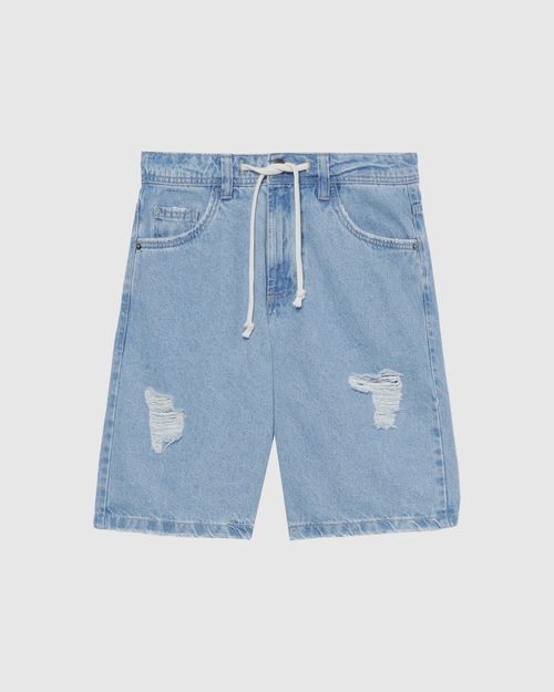 Bermuda Masculina Tradicional Com Puídos Em Jeans 100% Algodão