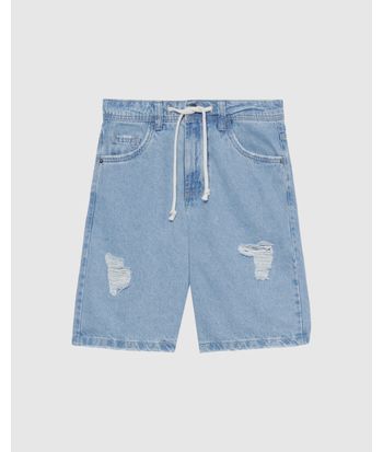 Bermuda Masculina Tradicional Com Puídos Em Jeans 100% Algodão