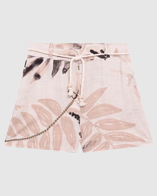 Shorts Feminino Com Cinto Cordão Em Viscolinho