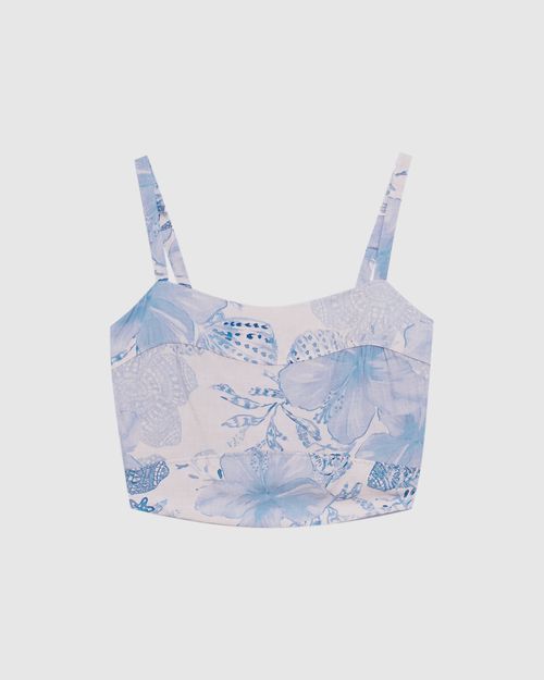 Regata Cropped Feminina Floral Alça Com Regulador Em Viscose