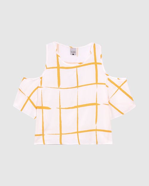 Blusa Feminina Quadriculada Ombro Vazado Em Viscose