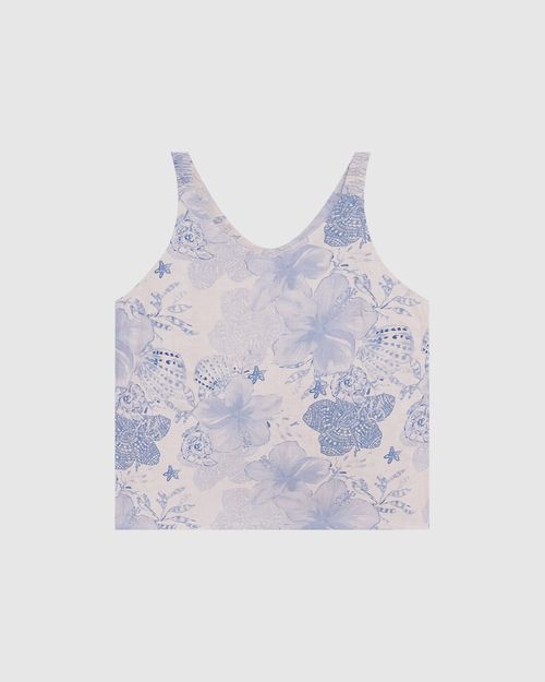 Regata Feminina Plus Size Estampa Floral Alça Elástica Em Viscolinho