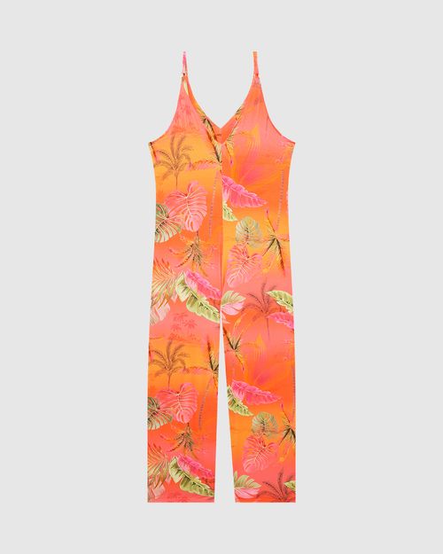 Macacão Feminino Plus Size Estampado Em Viscose Stretch