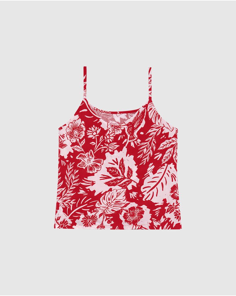 Regata Feminina Folhagem Alça Fina Com Regulador Em Viscose