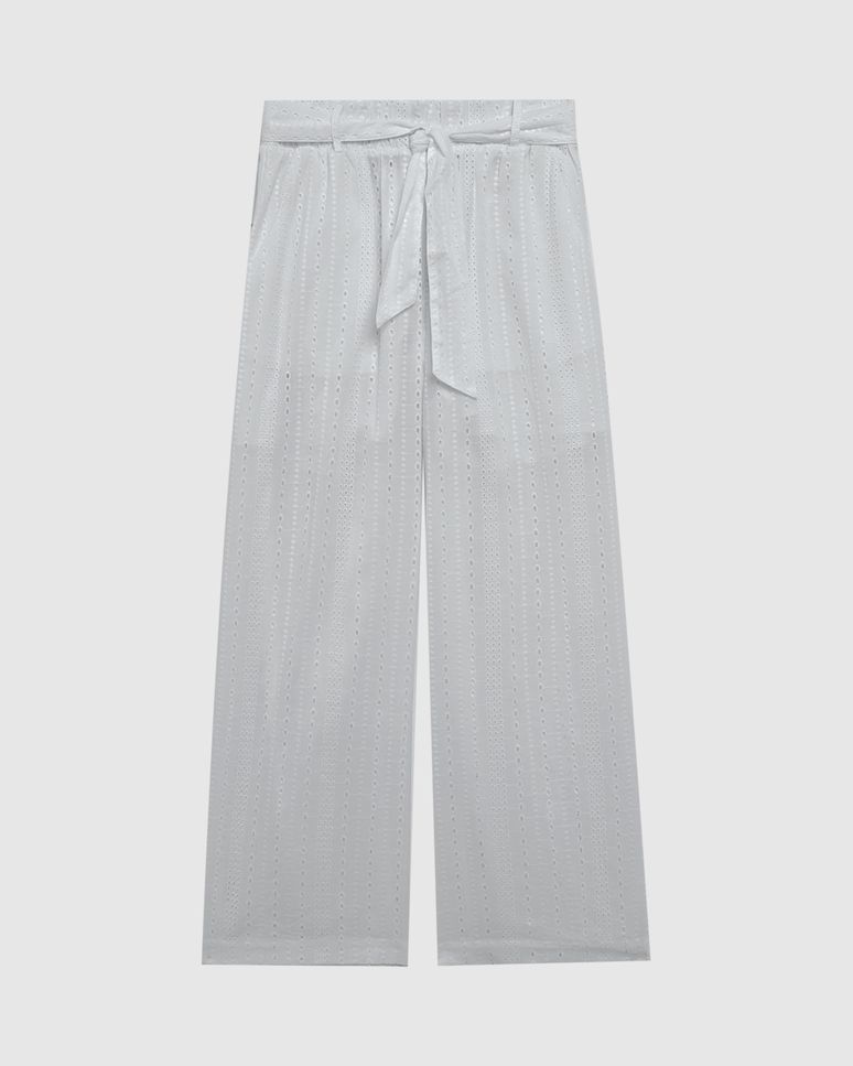 Calça Wide Leg Feminina Faixa Na Cintura Em Laise