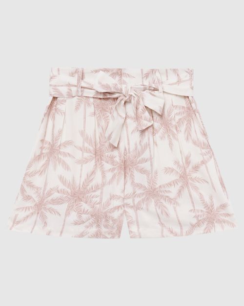 Shorts Feminino Estampado Com Cinto Em Viscolinho