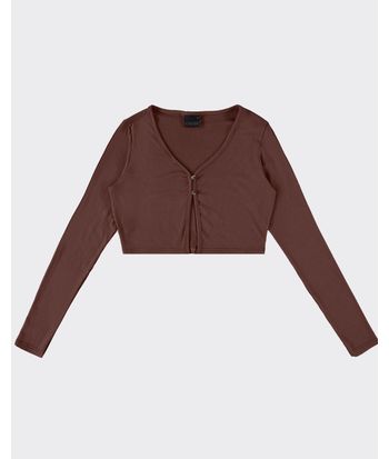 Cardigan Cropped Feminino Em Malha Canelada De Viscose - ENFIM