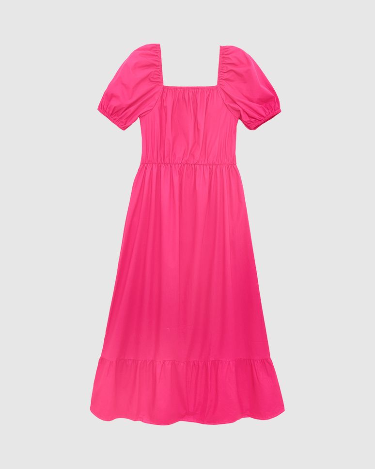 Vestido Midi Feminino Decote Com Elástico Em Tricoline