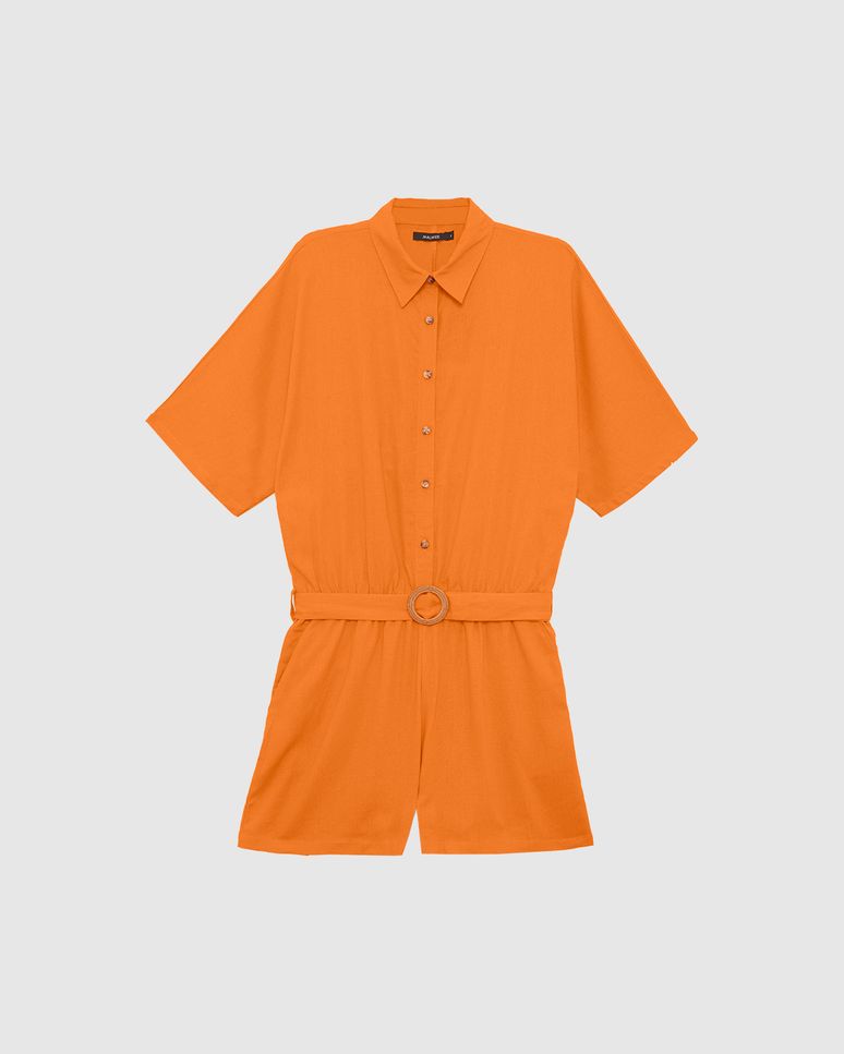 Macaquinho Feminino Gola Camisa Com Cinto Em Viscolinho