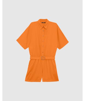 Macaquinho Feminino Gola Camisa Com Cinto Em Viscolinho