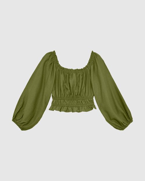 Blusa Cropped Feminina Manga Longa Em Viscolinho