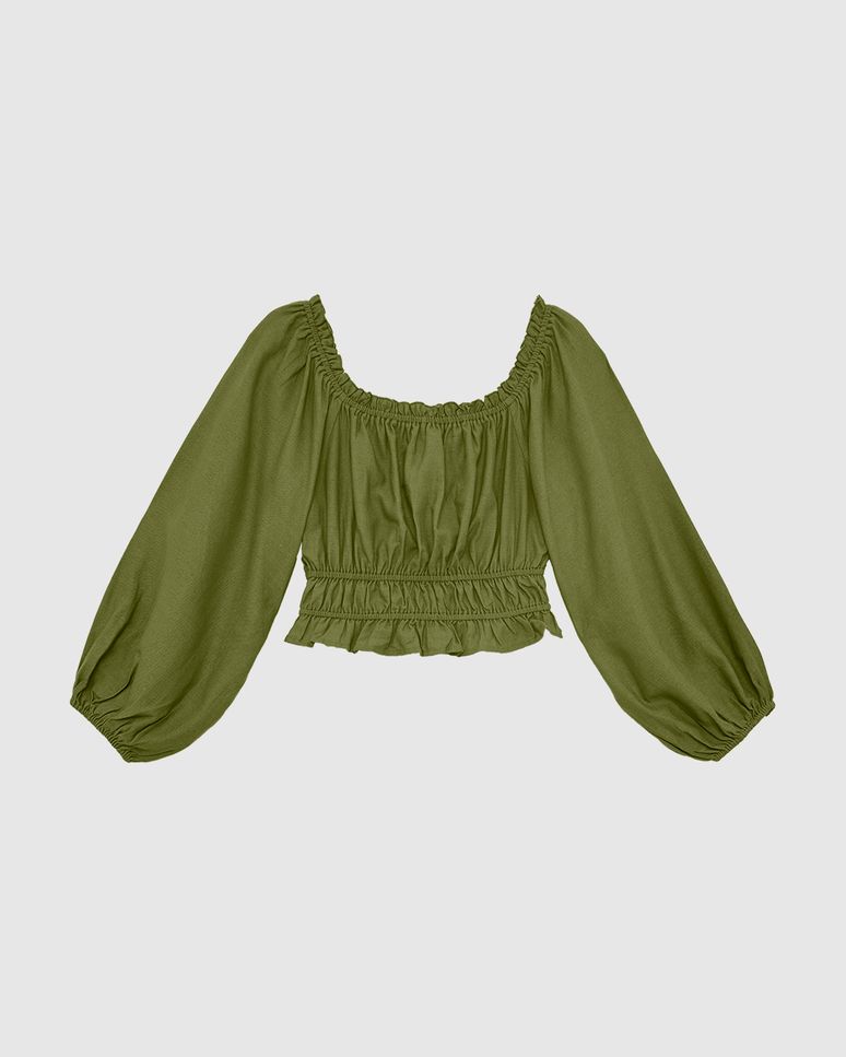 Blusa Cropped Feminina Manga Longa Em Viscolinho