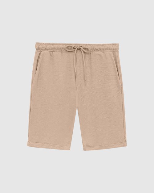 Bermuda Masculina Barra Dobrada Em Malha Linho Texturizada