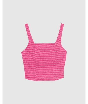 Regata Cropped Feminina Decote Quadrado Em Malha Tweed