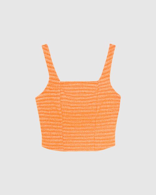 Regata Cropped Feminina Decote Quadrado Em Malha Tweed
