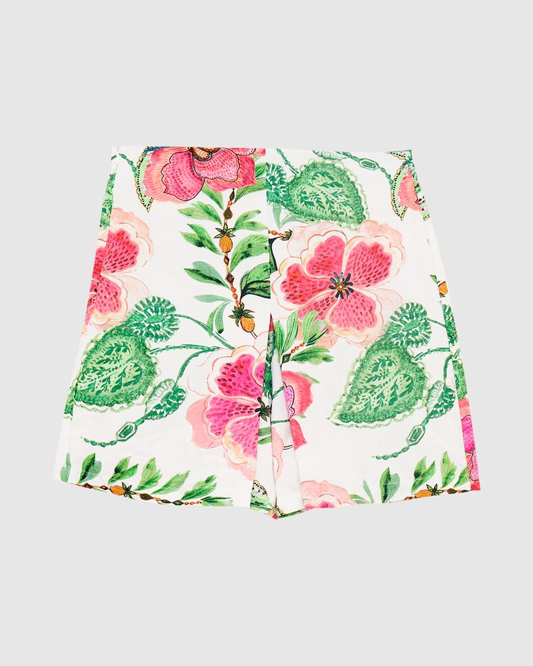 Shorts Feminino Floral Com Pregas Em Viscose