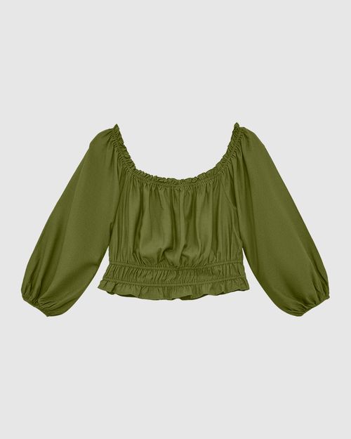 Blusa Cropped Feminina Plus Size Manga Longa Em Viscolinho