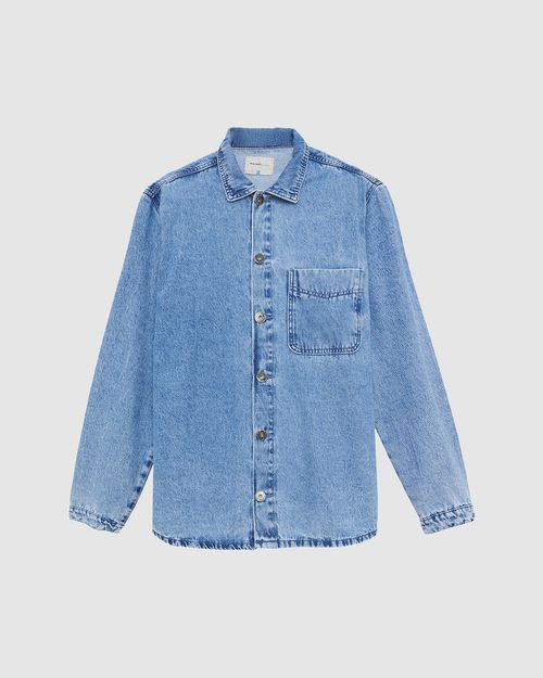 Shirt Jacket Masculina Manga Longa Em Jeans 100% Algodão