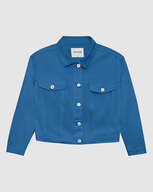 Jaqueta Cropped Feminina Plus Size Em Sarja
