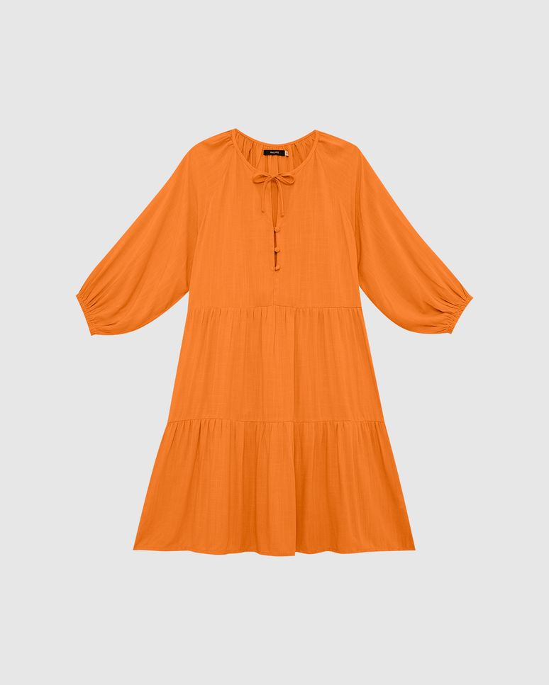 Vestido Feminino Manga Bufante Com Elástico Em Viscose