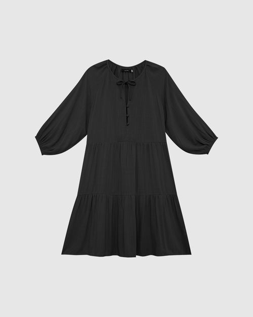 Vestido Feminino Manga Bufante Com Elástico Em Viscose