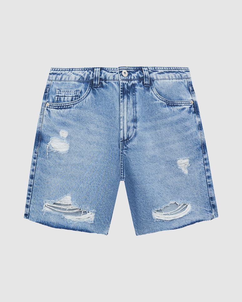 Shorts Masculino Com Puídos Em Jeans 100% Algodão