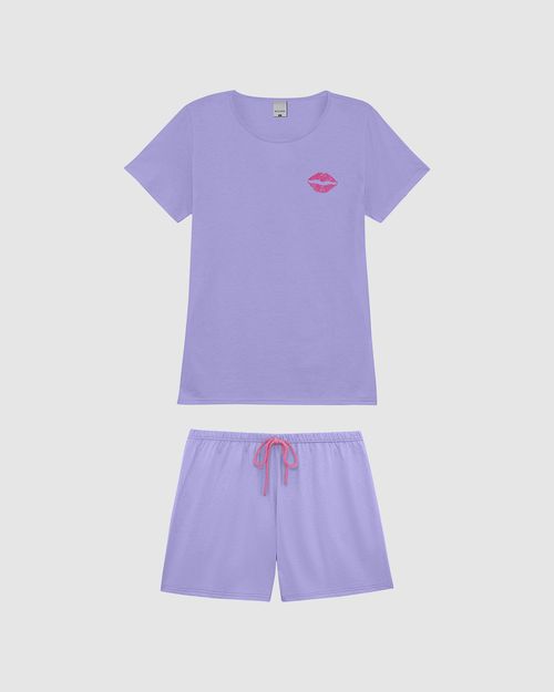 Pijama Feminino Shorts Com Cadarço Em Algodão