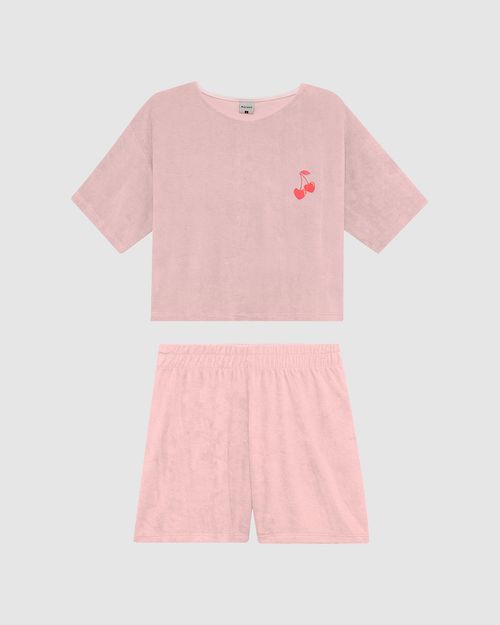 Pijama Feminino Cereja Em Malha Atoalhada