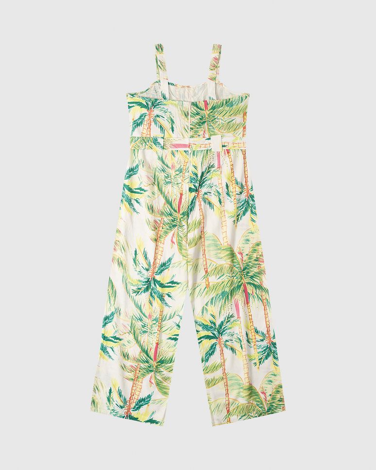 Macacão Feminino Plus Size Coqueiros Com Cinto Em Viscolinho