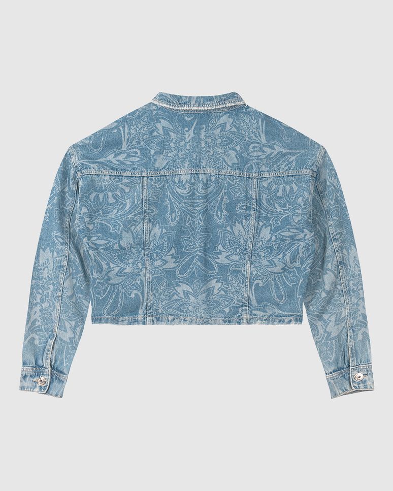 Jaqueta Cropped Feminina Plus Size Paisley Em Jeans 100% Algodão