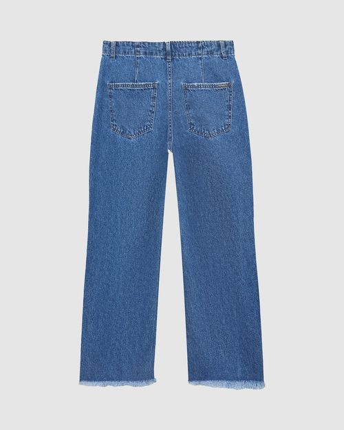 Calça Straight Feminina Rasgo No Joelho Em Jeans 100% Algodão