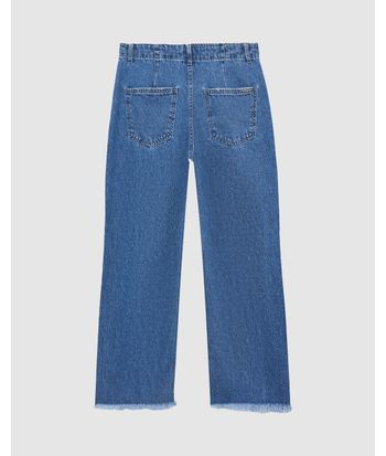 Calça Straight Feminina Rasgo No Joelho Em Jeans 100% Algodão