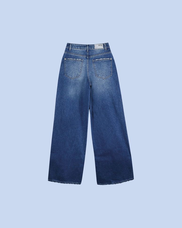 Calça Wide Leg Feminina Cintura Alta Em Jeans 100% Algodão - ENFIM
