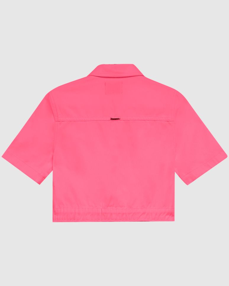 Jaqueta Cropped Feminina Manga Curta Em Sarja 100% Algodão