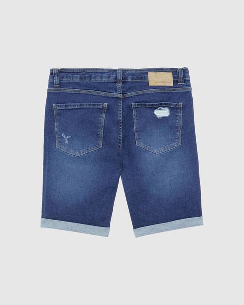Bermuda Masculina Slim Leves Puídos Em Jeans Com Elastano