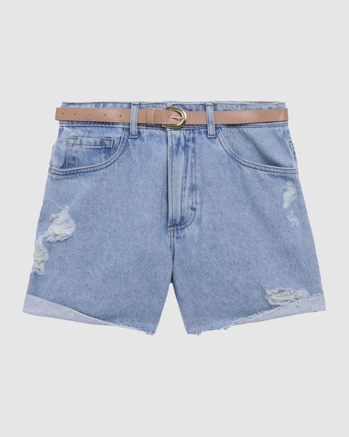 Bermuda Feminina Boyfriend Com Cinto Em Jeans 100% Algodão