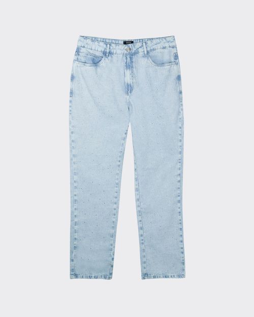 Calça Reta Feminina Com Strass Em Jeans 100% Algodão - ENFIM