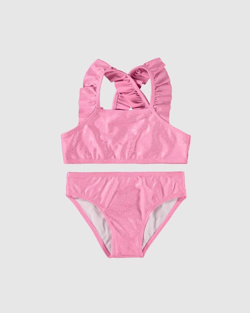 Biquíni Infantil Menina Com Babados Em Malha Glitter UV50+ Malwee Kids