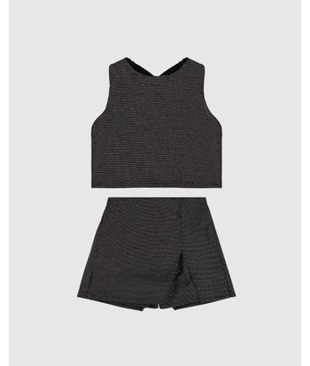 Conjunto Menina Cropped + Shorts Saia Em Malha Lurex Malwee Kids