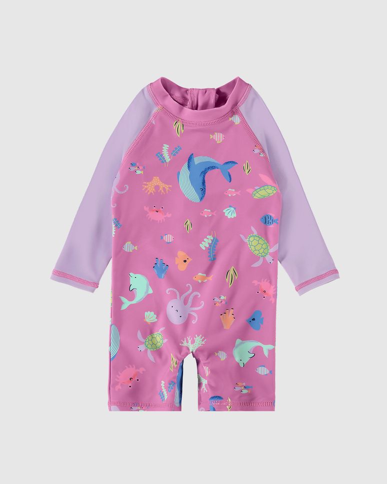 Macacão Praia Infantil Menina Estampado Em Malha UV50+ Malwee Kids