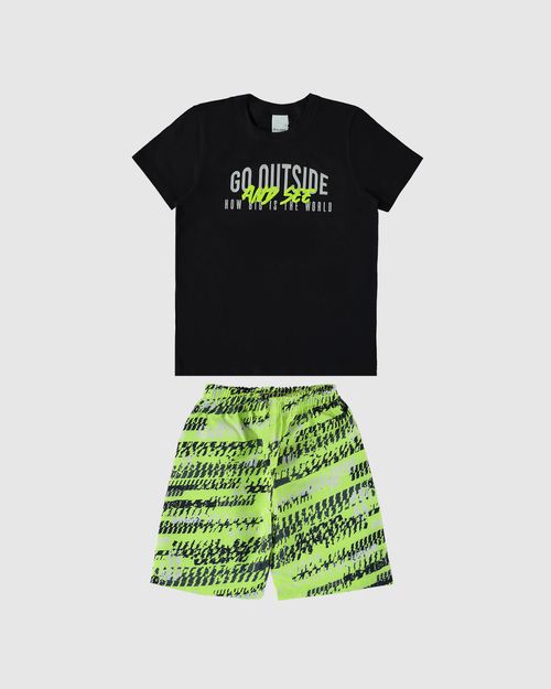 Conjunto Infantil Menino Bermuda Estampada Em Microfibra Malwee Kids