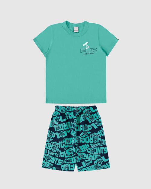Conjunto Infantil Menino Bermuda Estampa Lettering Em Moletinho Malwee Kids