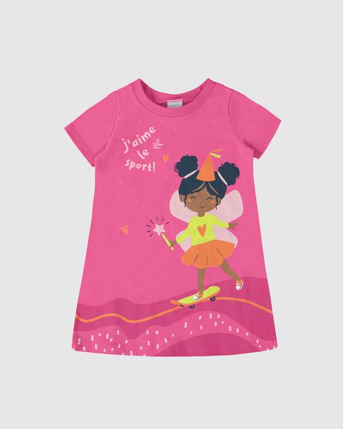 Vestido T-Shirt Infantil Estampa + Glitter Em Algodão Malwee Kids